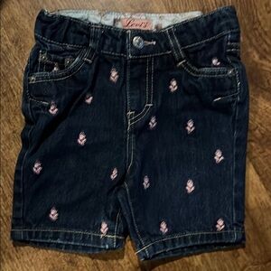 Levi's Dark Denim Shorts with Pink Embroidery